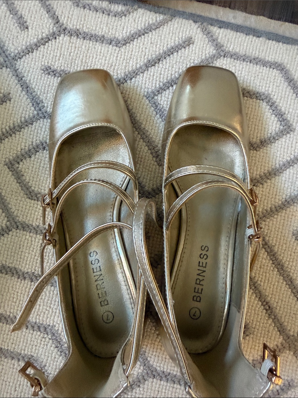 BERNESS Gold Mary Jane Strap Heels for Women